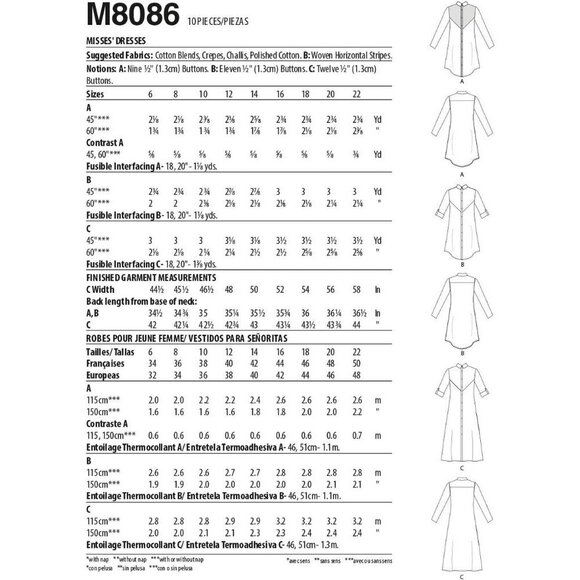 McCalls Sewing Pattern M8086 Dresses Semi Fitted Button Front Size 6-14 - Picture 2 of 5